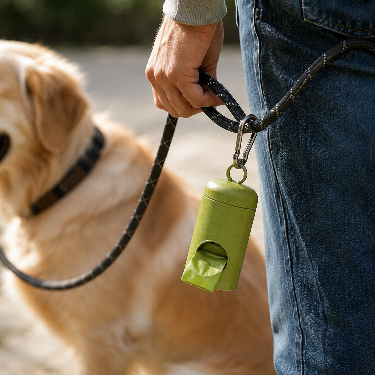Dog walking dispenser attached to a leash